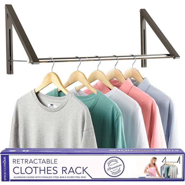 Stock Your Home Double Foldable Clothing Rack with Extension Rod - Wall-Mounted