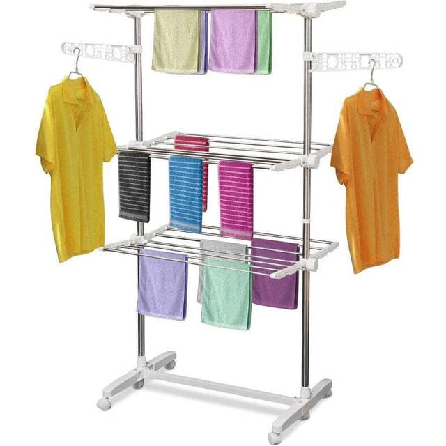 Rootz Living 3-Stufiger Faltbarer Mobiler Wäschetrockner - Edelstahl