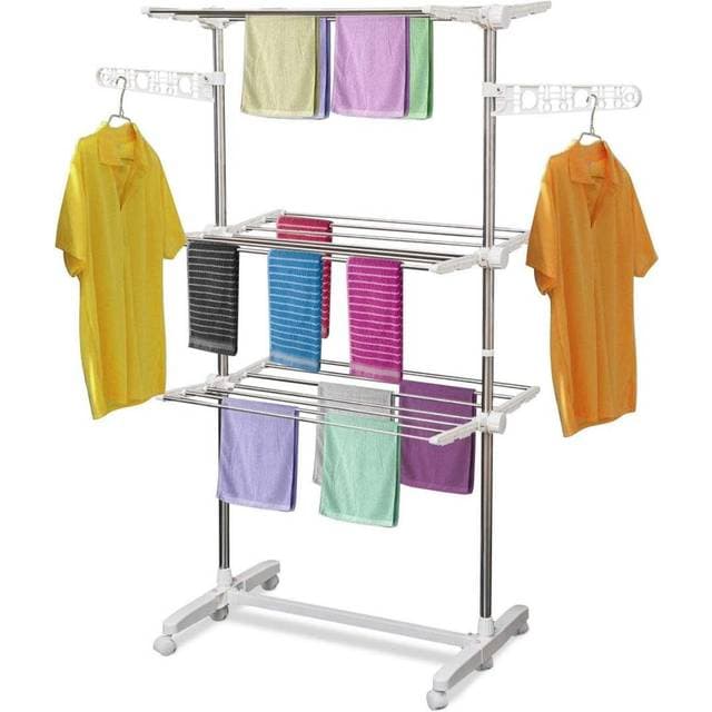 Northio Mobiler Wäscheständer Wäschetrockner Klappbar Rolle 3 Ebenen