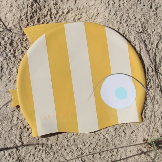 Sunnylife Finn The Fish Mustard Stripe Badehætte Gul One Size