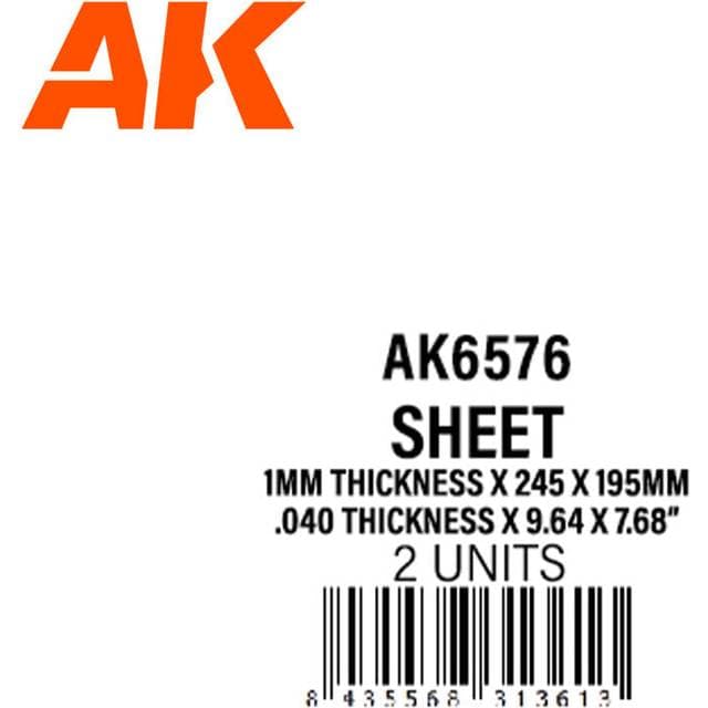 AK Interactive 1mm Thickness x 245 x 195mm Styrene Sheet