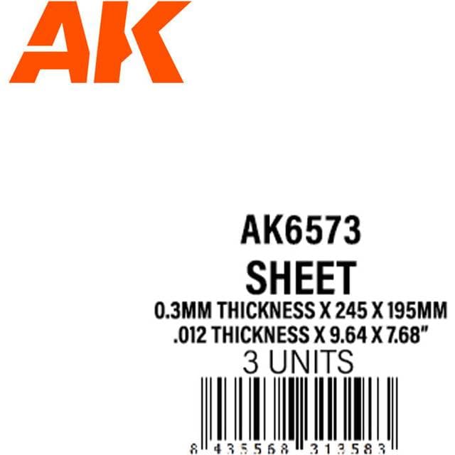AK Interactive 0.3mm Thickness 245 x 195mm Styrene Sheet