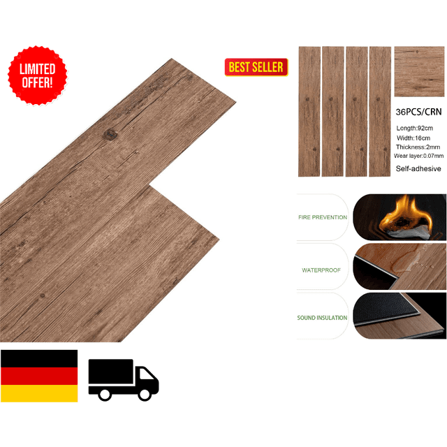 INMOZATA 36Pcs Self-Adhesive PVC Flooring Planks