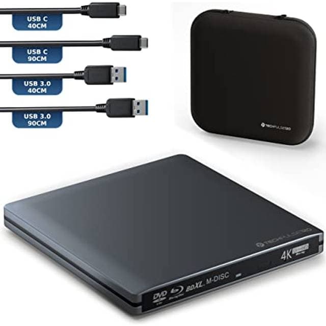 techPulse120 techPulse120 Externes USB 3.1 Blu-ray DVD CD USB-C UHD 4K 3D M-Disc BDXL HDR10 128GB