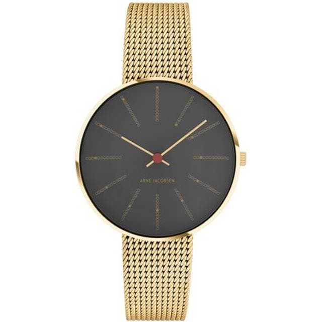 Arne Jacobsen 50års Jubilæum Bankers Ur m Grå Skive og IP Guld Meshlænke Ø34