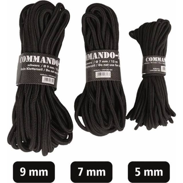 Mil-Tec Reb 15 Meter Black 15M Commando Rope Mil-Tec 5mm