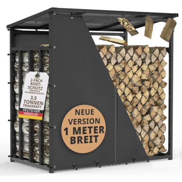 Lifestyle Kaminholzregal Aussen Metall Brennholzunterstand 1m Verzinkt Schwarz
