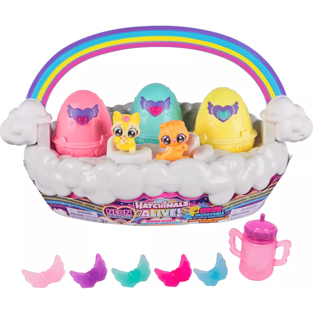 Spin Master Hatchimals Alive Neon Rainbow Spring Basket