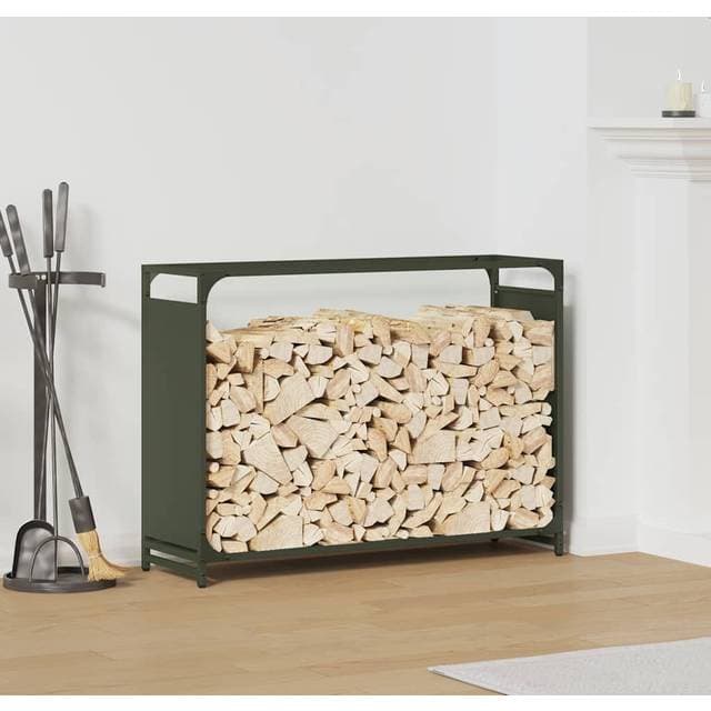 vidaXL Brændestativ 90x28x65 cm Koldvalset Stål Olivengrøn
