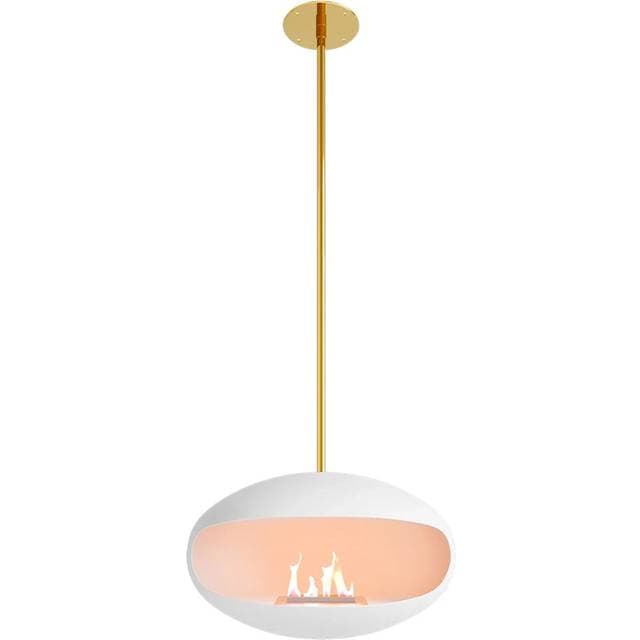 Cocoon Fires Aeris White Hanging Bioethanol Fire Brass Pole