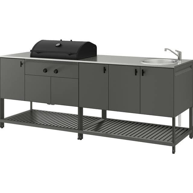 IKEA Båtskär Udekøkken Kulgrill Vask Mørkegrå 240x60 cm