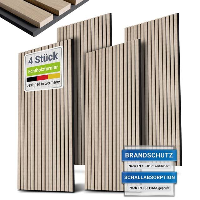 Juskys Wandpaneele 4er Set Akustik Eiche Natur Hell
