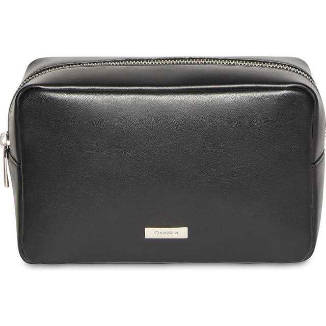 Calvin Klein Full Grain Leather Wash Bag - Black