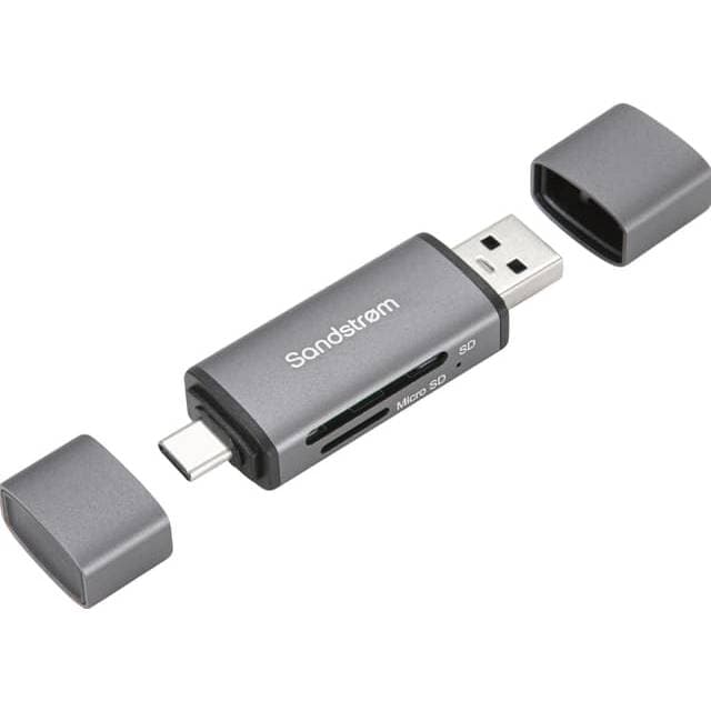 Sandstrøm 2-i-1 USB-C USB-A SD Kortlæser