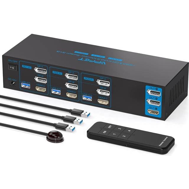 Nordic KVM Switch 3 Computers 4xUSB3.0 2xDP