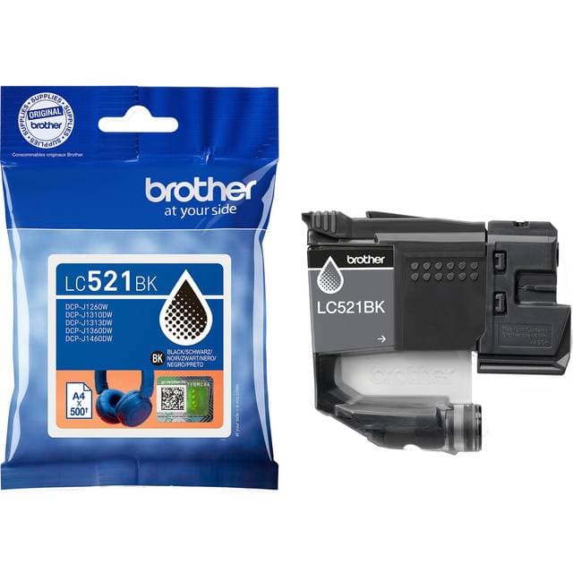 Brother LC521BK Black Ink Cartridge 500 Sider - Sort