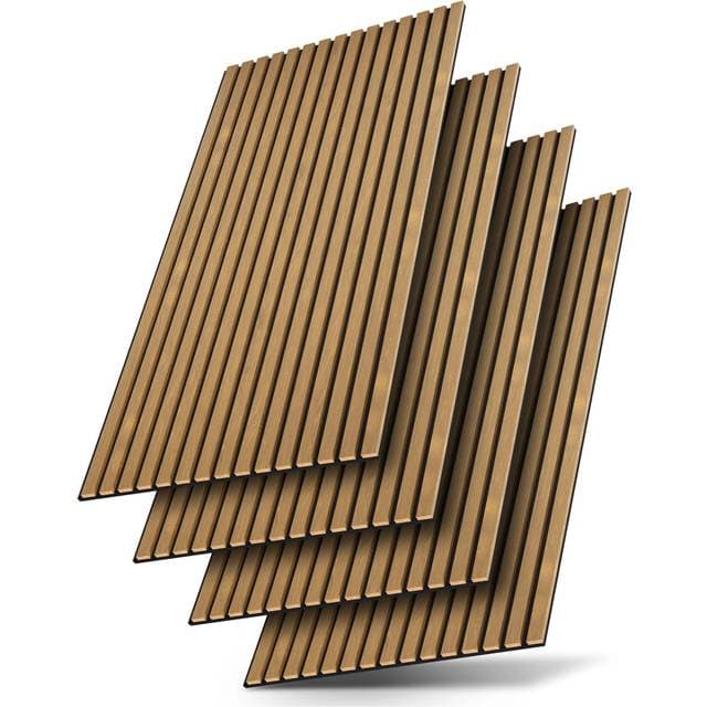 Juskys Wandpaneele 4er Set Akustik Eiche Natur Dunkel