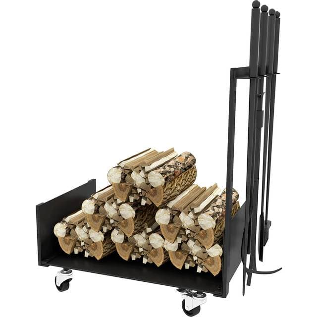 OutSunny Brændehylde Med Hjul Metalramme 48 x 30 x 76 cm