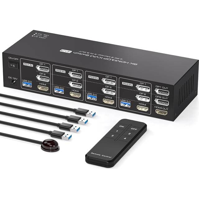 Nordic KVM Switch 4 til 3 4xUSB3 0 2xDP 1xHDMI 8K30Hz
