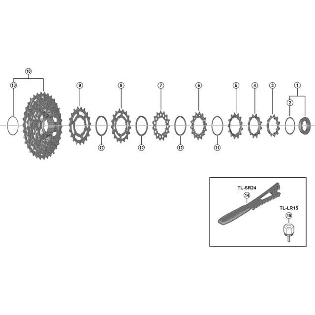 Shimano 105 Lock Ring og Skive Kassette Model CS-R7101-12 Gear