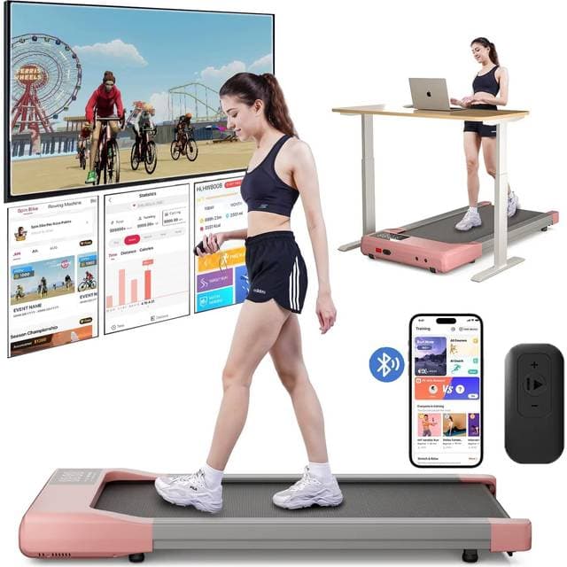 Treadmill Walking Pad 2-i-1 Löpband Gåband Rosa