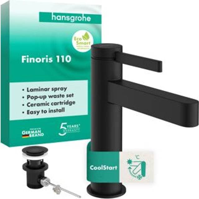 Hansgrohe Finoris Håndvaskarmatur Med Tud CoolStart EcoSmart Mat Sort