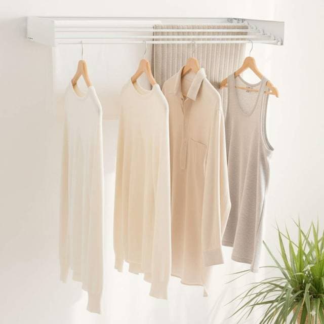 InnovaGoods Kokoontaitettava Seinälle Kiinnitettävä Vaatteiden Kuivausteline 5 Tankoa