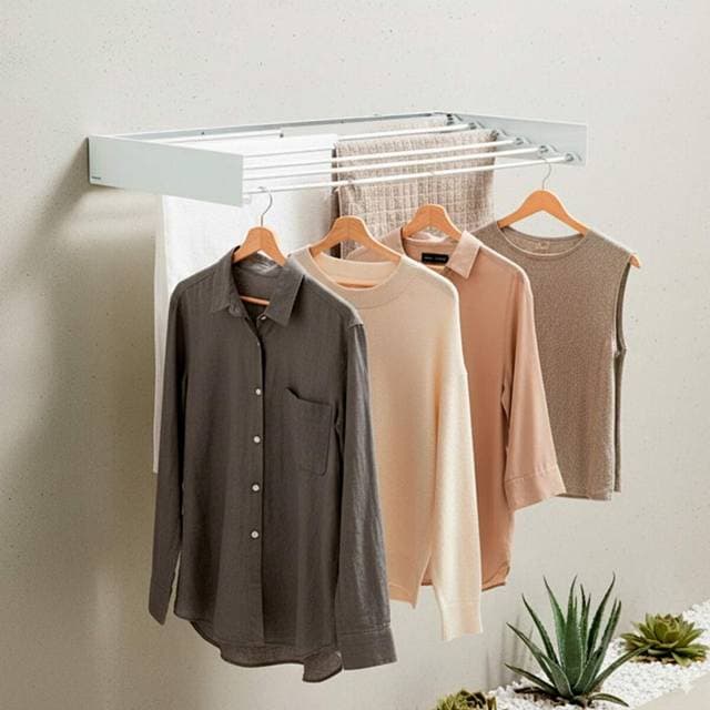 InnovaGoods Kokoontaitettava Seinälle Kiinnitettävä Vaatteiden Kuivausteline 6 Tankoa