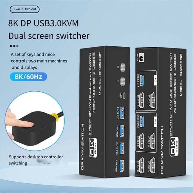 Typecat 8K DP KVM Switch USB 3.0 4 Port