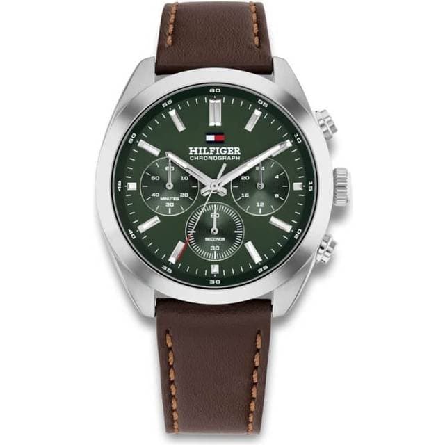 Tommy Hilfiger Hudson Herreur Stål Brun Læderrem 40mm 5bar