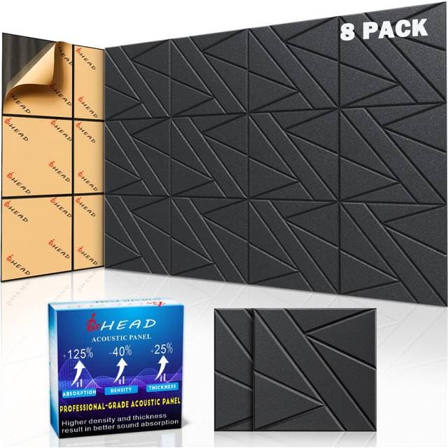 8 Pack Self-Adhesive Soundproof Wall Panels 12 x 12 x 0.47 In