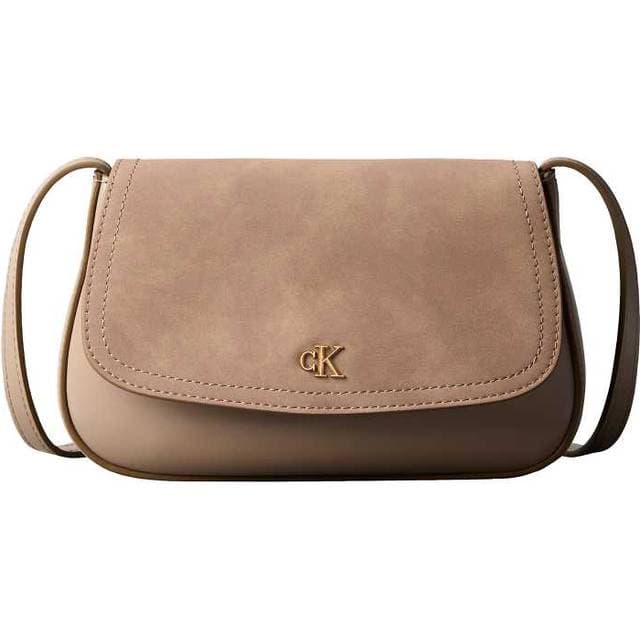 Calvin Klein Monogram Chain Sueded Bag - Beige/Brown