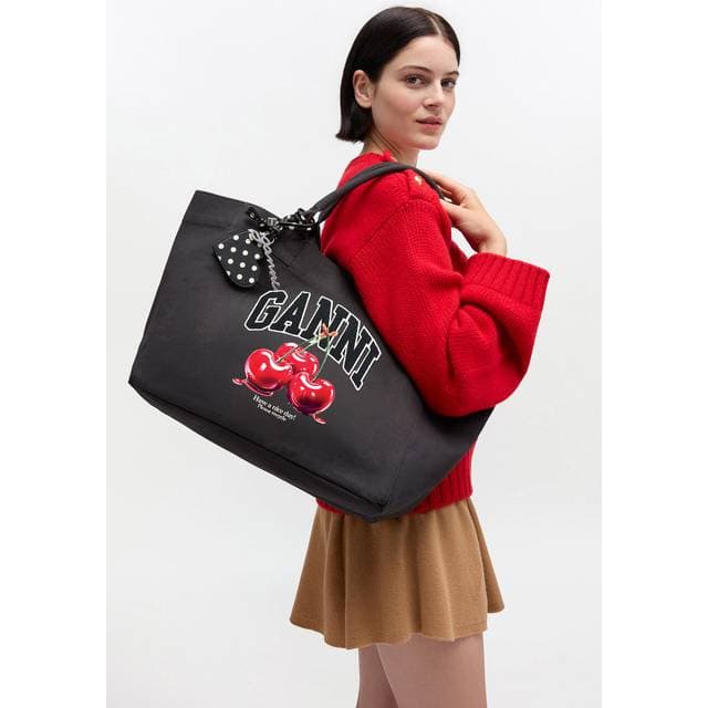 Ganni Medium Trapez Shopper Cherry Printed Phantom