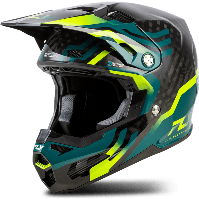 Fly Racing Crosshjelm Formula S Carbon Byte V26 - Sort Carbon/Blågrøn/Lime