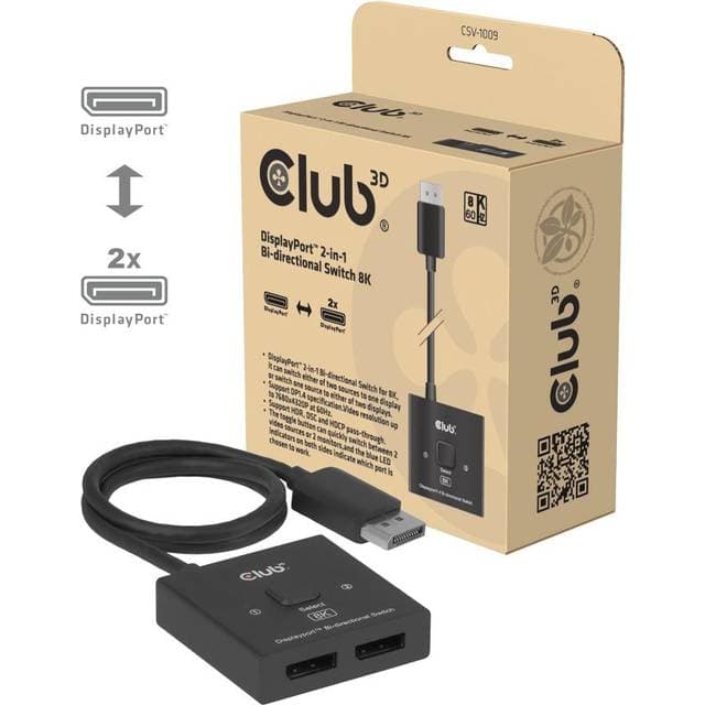 Club 3D KVM Switch DisplayPort 2-in-1