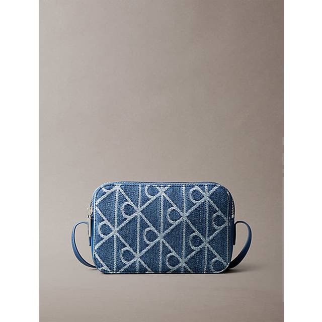 Calvin Klein Denim Allover Emblem Logo Camera Bag - Blue