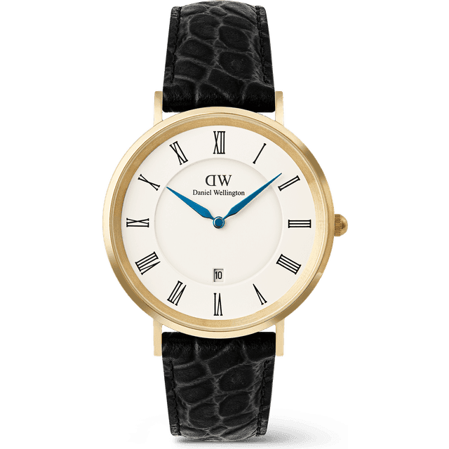 Daniel Wellington Classic Gold Watch Roman Numerals Date Black Croc Belly 40mm