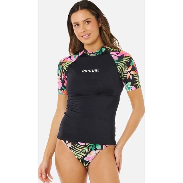 Rip Curl Molokai Floral Insert Short Sleeve Rash Vest - Black