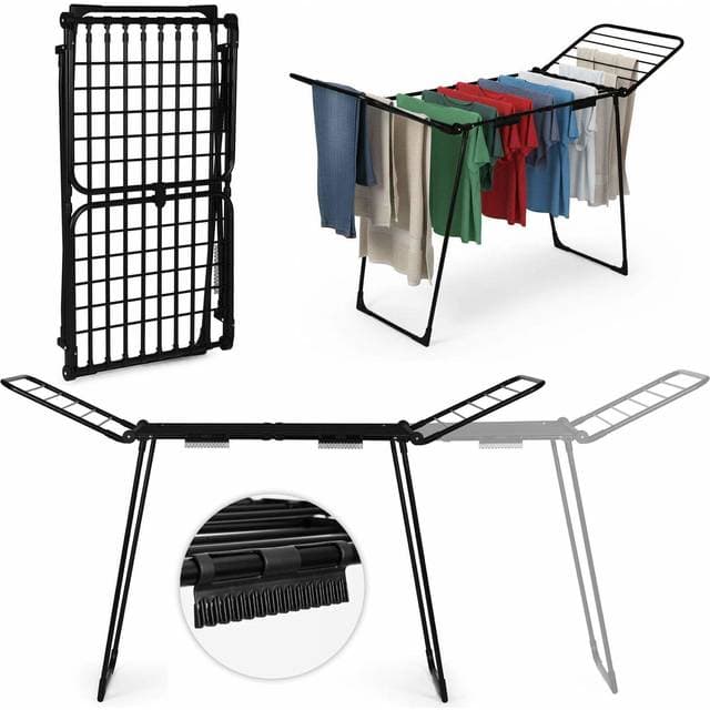 Northio Teleskooppinen Vaatteiden Kuivausteline Kokoontaitettava - Musta