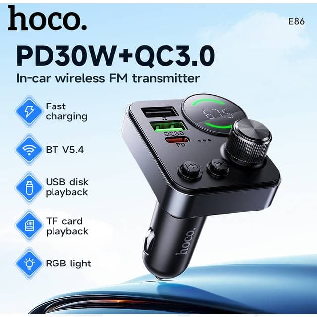 Hoco 48W Dual Port USB A QC3.0 Car Bluetooth FM Tramsmitter