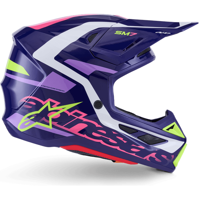 Alpinestars S-M7 Deed Ece22.06 Off-Road Helmet - Lila/Pink/Weiß/Neon-Gelb