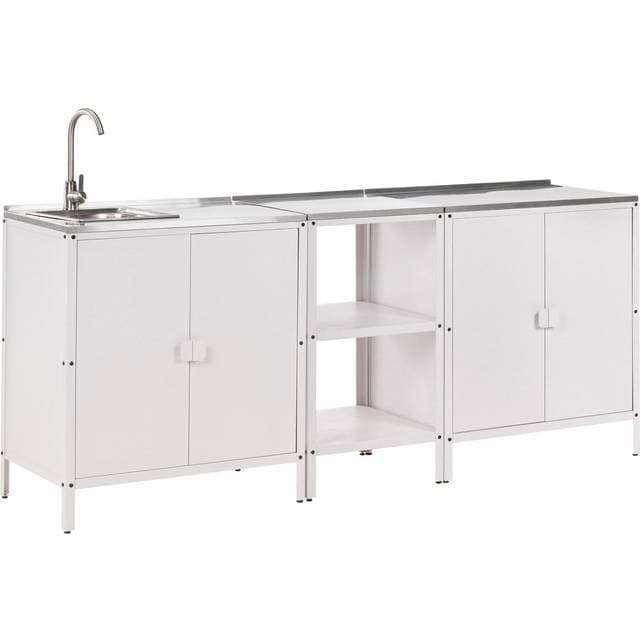 Beliani 3 Piece Outdoor Kitchen Set Vilama Metal White