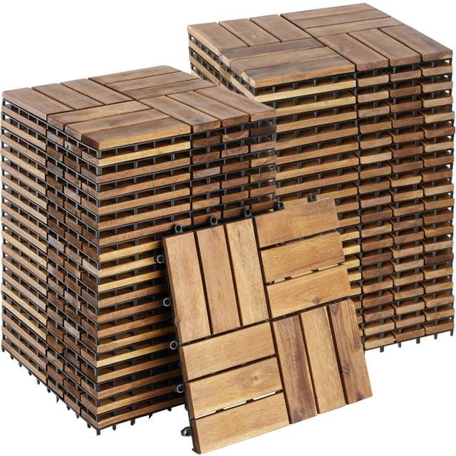 tectake Outdoor Tiles Tabula Easy Click Acacia Wood 12 Slats Terrace Tiles 40 Pack