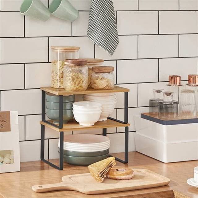 Songmics 2-Pak Stabelbare Justerbare Hylder Træ Metal