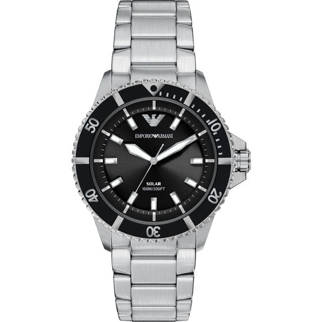 Emporio Armani Mens World Explorer Solar-Powered Three-Hand Stainless Steel Watch AR11787